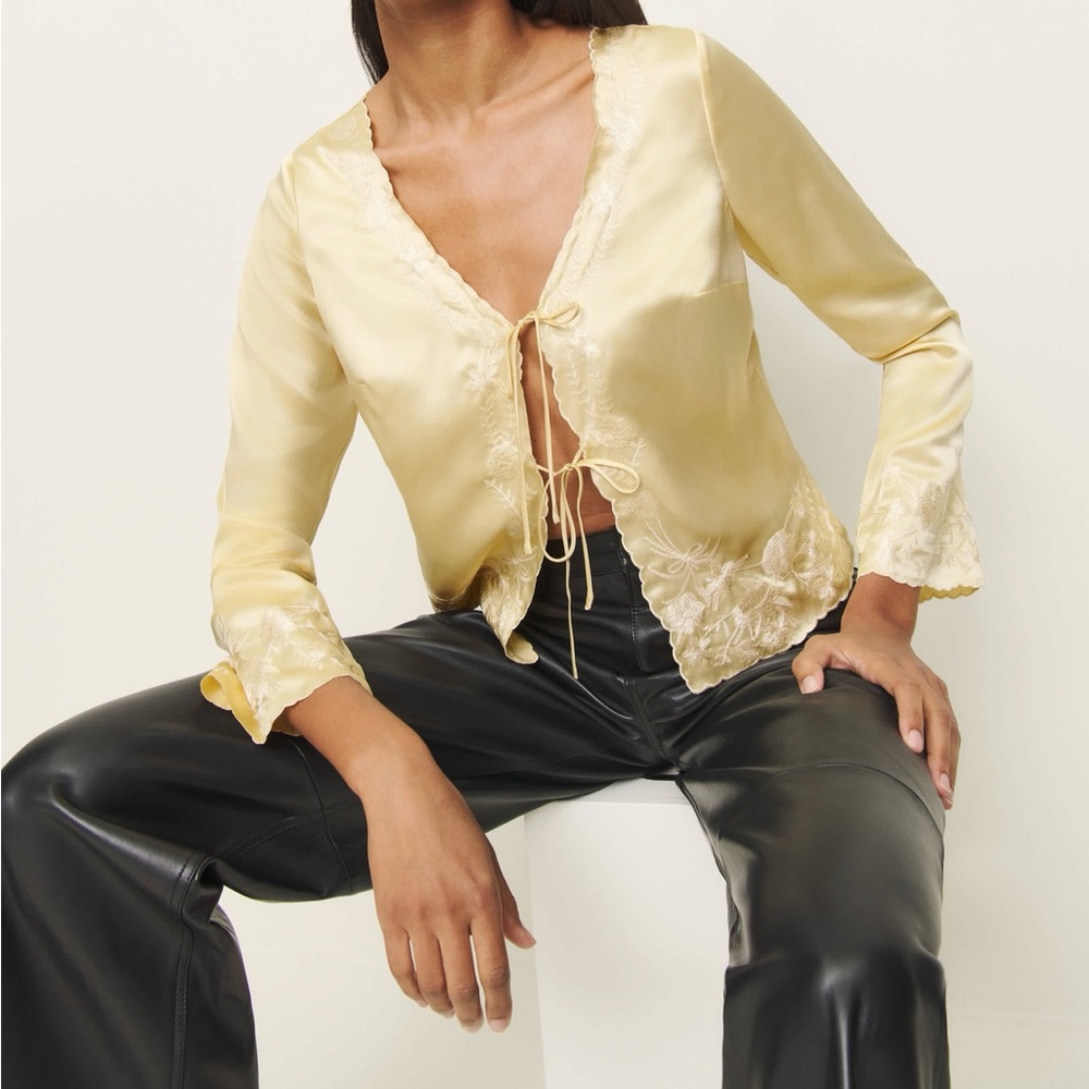 Reformation Gold Tie-Front Blouse